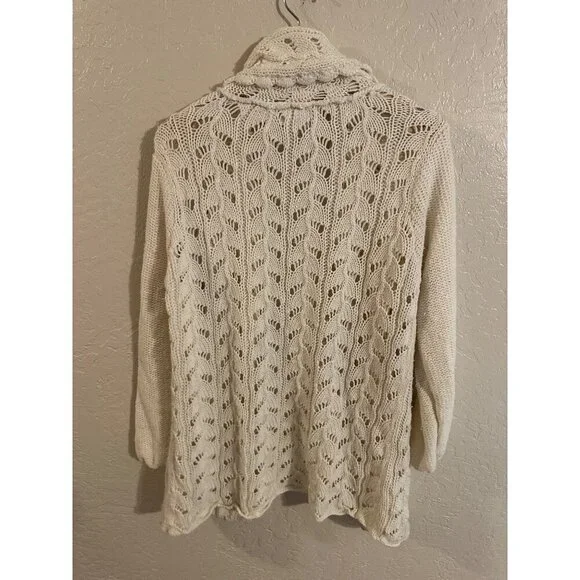 Y Coldwater Creek Cream Ramie & Cotton Chunky Knit Fisherman Cardigan - Picture 11 of 11
